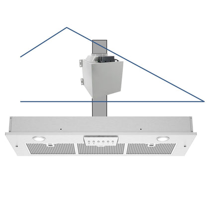Awoco RH-IT06-M 14-1/2"D Super Quiet Split Insert Stainless Steel Range Hood, 4 Speeds With A 6" Blower Unit, 800CFM, Mesh Filters, LED Lights - RH-IT06-M30-COLD-MESH