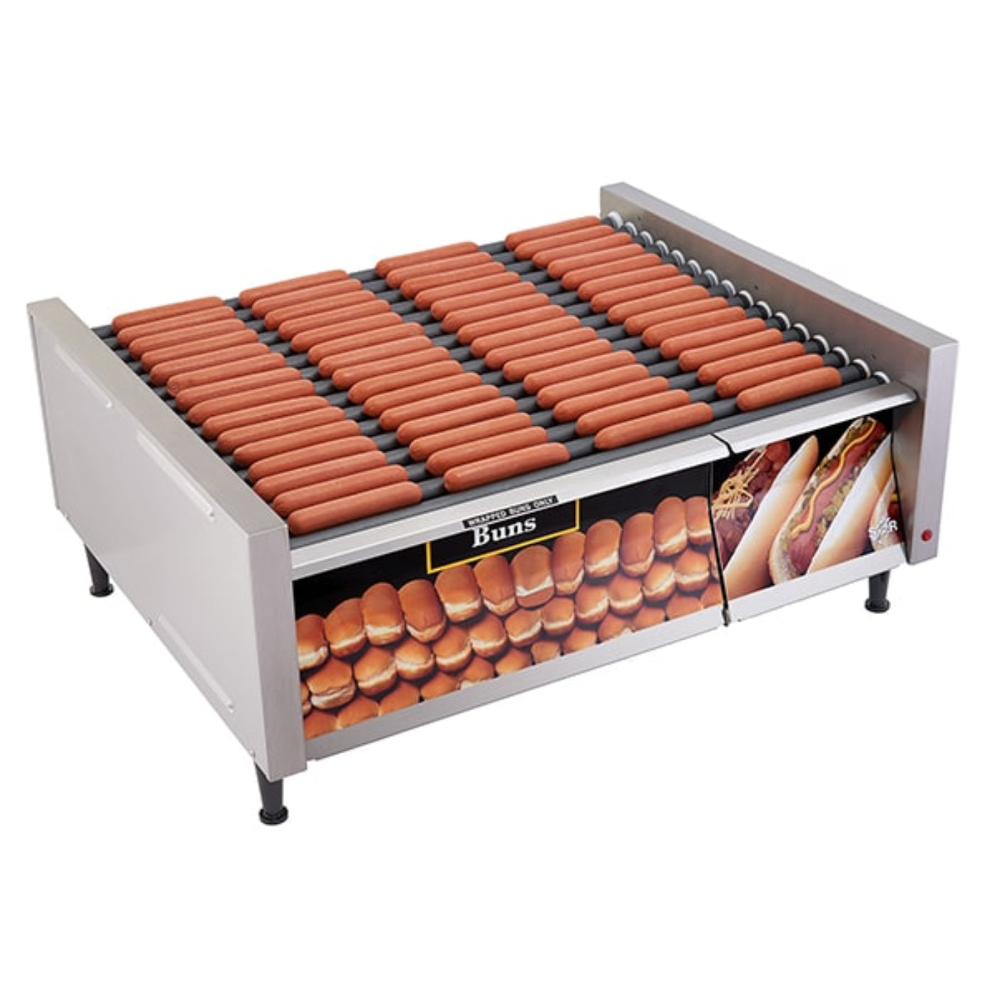 Star 8A-75STBDE-120V Grill-Max® 75 Dogs 120V Roller Grills Electronic Controls Staltec with Bun Door - 8A-75STBDE-120V