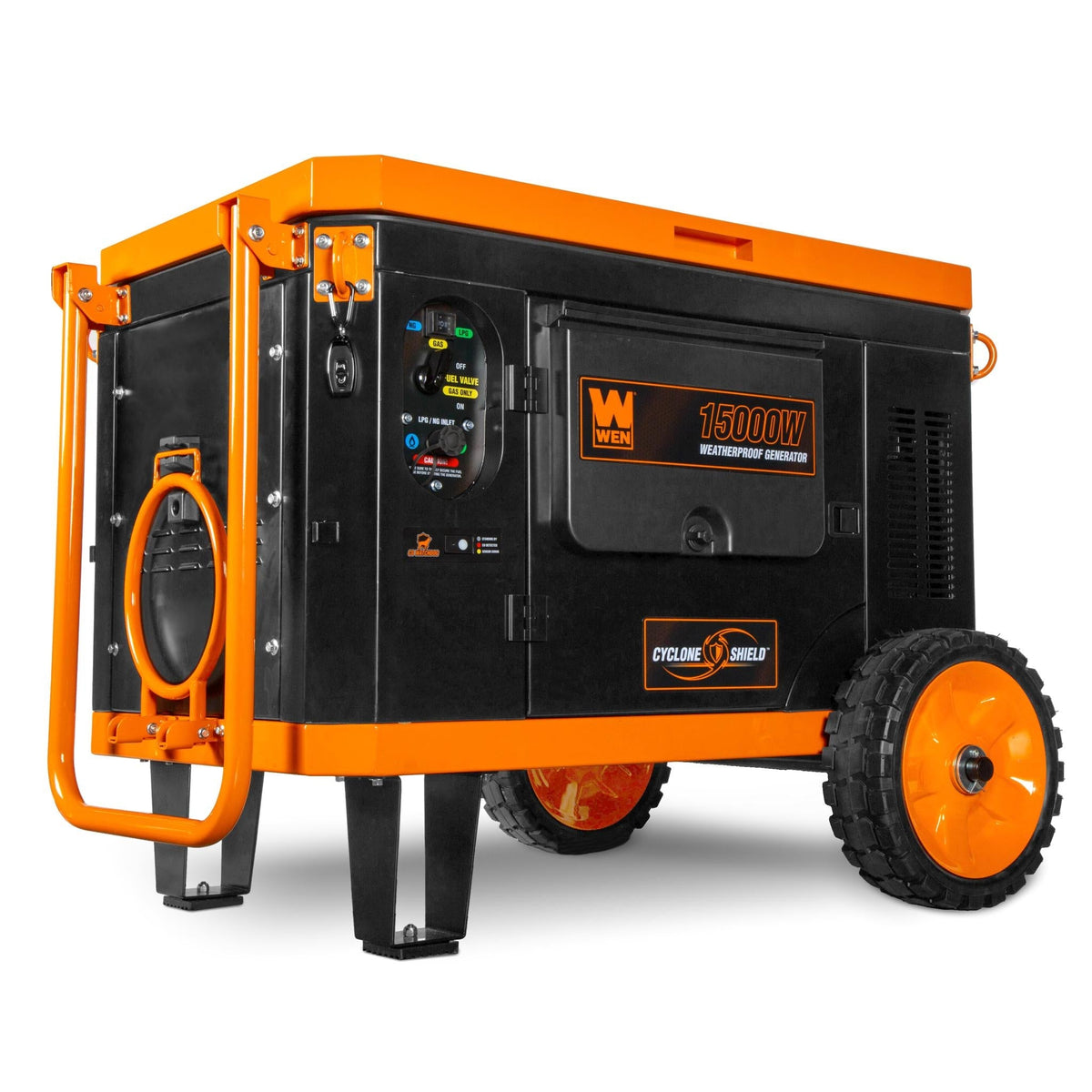 WEN TF1500XR 15,000-Watt Weatherproof Portable Generator for Home Backup, 120V/240V, Tri-Fuel with Cyclone Shield Weatherproofing Technology, 550cc Engine, Remote Electric Start, Wheel Kit, and CO Watchdog, Gas, Propane, and Natural Gas Powered - TF1500XR