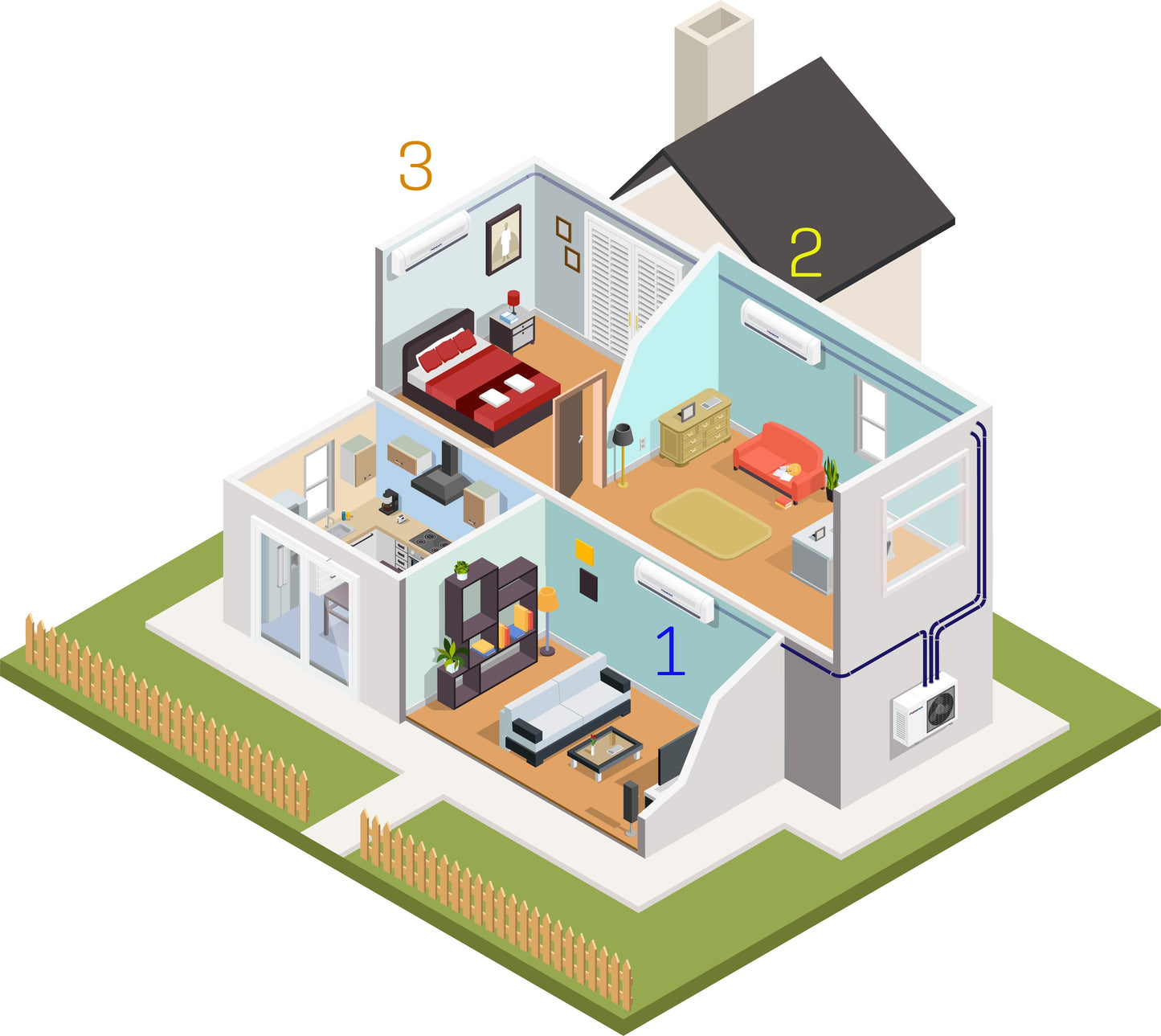 Pioneer Triple Split 36000 BTU 3-Ton Quantum Ultra Wi-Fi 22.5 SEER2 Energy-Star Multi (3) Zone Wall Mount Air Conditioner Heat Pump 230-Volt - WYT040GLSI24M4-18W-9W-9W