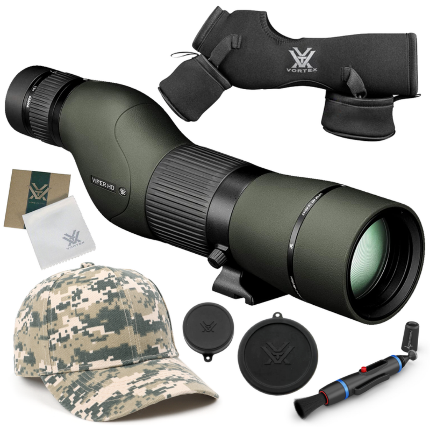 Vortex Optics Viper HD 15-45x65 Straight Spotting Scope with Free Hat and Wearable4U Bundle - V501