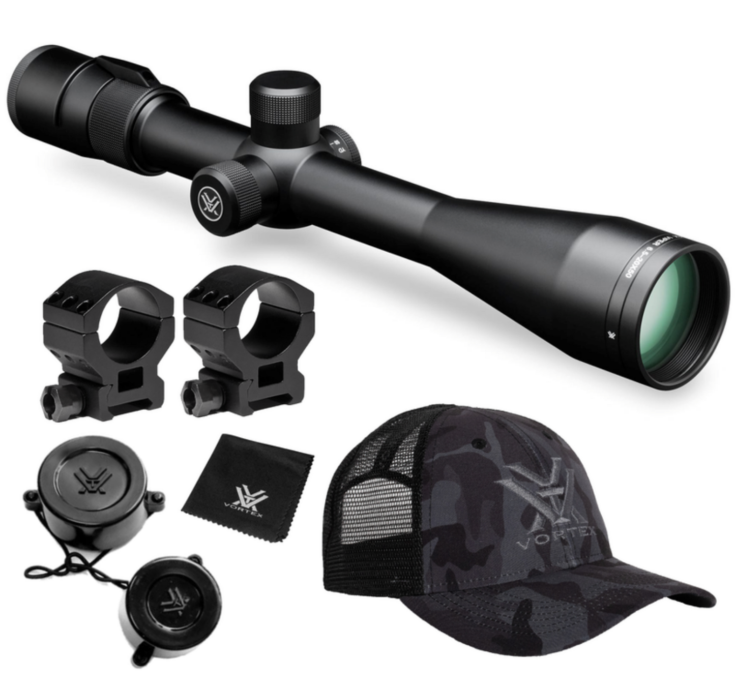 Vortex Optics Viper 6.5-20x50 PA SFP Riflescope Mil-Dot MOA, 30mm Tube with Pro 30mm High Rings (1.18in) and Free Hat Bundle
