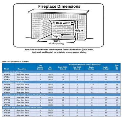 Empire Charred Oak Vent Free Gas Log Set - LS18C2, VFSM18LP