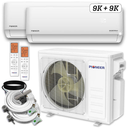 Pioneer Dual Split 18000 BTU 1.5-Ton Quantum Ultra Wi-Fi 24 SEER2 Energy-Star Multi (2) Zone Wall Mount Air Conditioner Heat Pump 230-Volt - WYT020GLSI24M2-9W-9W