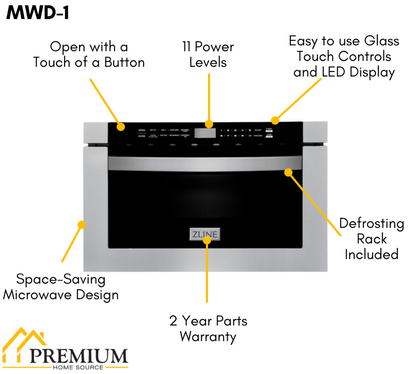ZLINE 24 Inch 1.2 Cu. Ft. Microwave Drawer In Stainless Steel,  - MWD-1