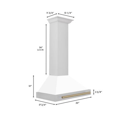 ZLINE 30 In Autograph Edition Stainless Steel Range Hood with White Matte Shell and Champagne Bronze Accents,  - KB4STZ-WM30-CB