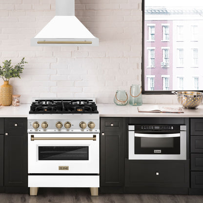 ZLINE 30 In Autograph Edition Stainless Steel Range Hood with White Matte Shell and Champagne Bronze Accents,  - KB4STZ-WM30-CB