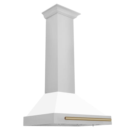ZLINE 30 In Autograph Edition Stainless Steel Range Hood with White Matte Shell and Champagne Bronze Accents,  - KB4STZ-WM30-CB