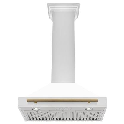 ZLINE 30 In Autograph Edition Stainless Steel Range Hood with White Matte Shell and Champagne Bronze Accents,  - KB4STZ-WM30-CB