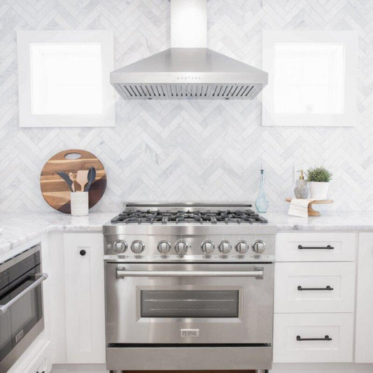 ZLINE Appliance Package - 36 in. Dual Fuel Range, Range Hood, Microwave Oven, Dishwasher, -  4KP-RARH36-MODWV