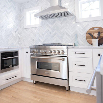 ZLINE Appliance Package - 36 in. Dual Fuel Range, Range Hood, Microwave Oven, Dishwasher, -  4KP-RARH36-MODWV