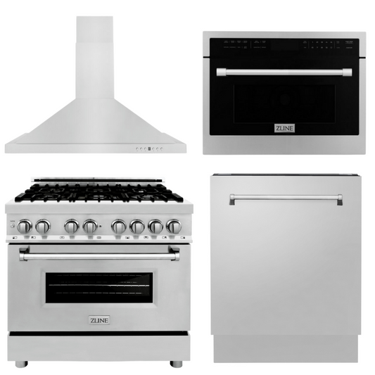 ZLINE Appliance Package - 36 in. Dual Fuel Range, Range Hood, Microwave Oven, Dishwasher, -  4KP-RARH36-MODWV