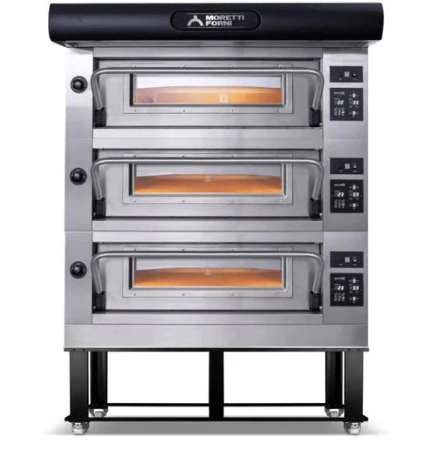 AMPTO Electric Pizza Oven Amalfi 46'' x 44'' x 7'' (Chamber) 208/240/60/3 - 3 Deck with tray guide base - AMALFI D3