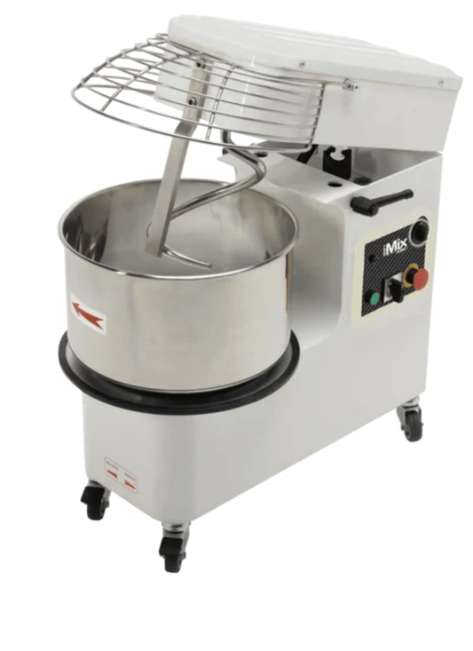 AMPTO Spiral Mixer 55 lbs dough. 37 lbs of flour. 34qts bowl. raising head and removed bowl. 220/60/3 - 2 Speeds. ETL. NSF - IM R25/2
