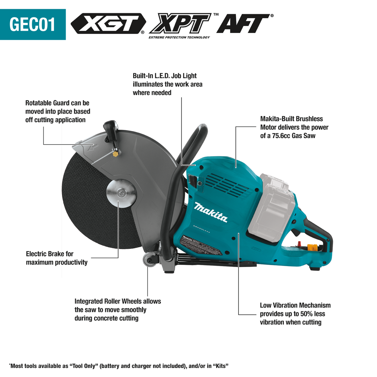 Makita 80V Max (40V Max X2) XGT Brushless 14" Power Cutter with AFT, Electric Brake (Bare Tool) - GEC01Z
