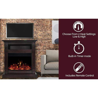 Cambridge Sienna 34-In. Electric Fireplace Heater with Mahogany Mantel, Enhanced Log Display, Multi-Color Flames, and Remote Control - CAM3437-1MAHLG3