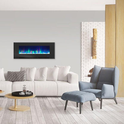 Cambridge 50 In. Wall-Mount Electric Fireplace in Black with Multi-Color Flames and Crystal Rock Display, - CAM50WMEF-1BLK