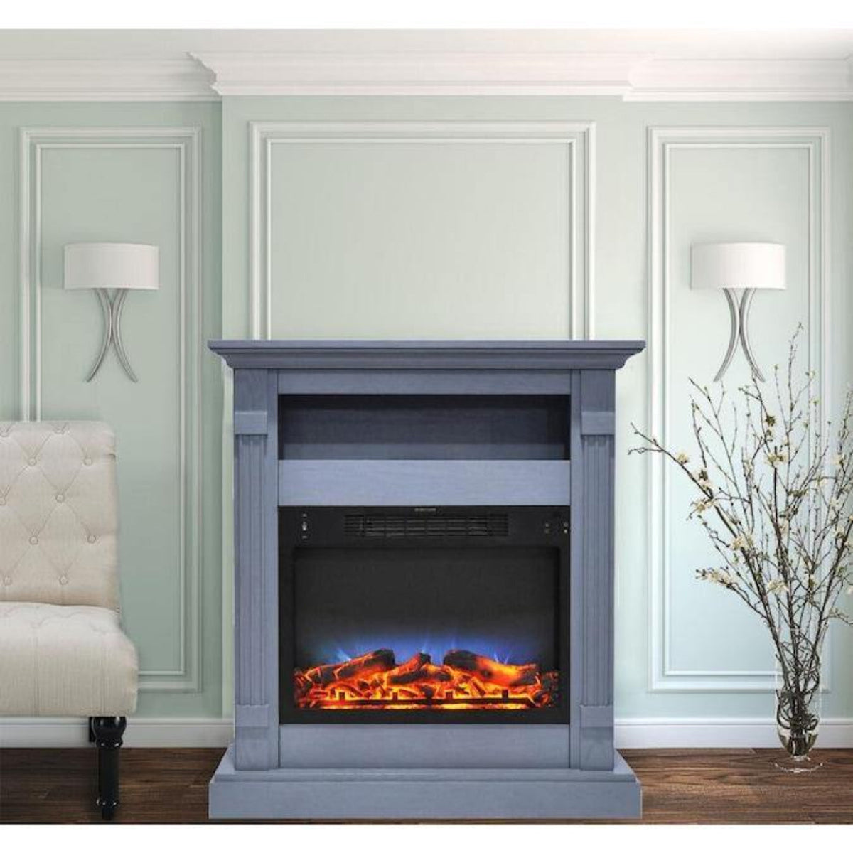 Cambridge Sienna 34 In. Electric Fireplace w/ Multi-Color LED Insert and Slate Blue Mantel - CAM3437-1SBLLED
