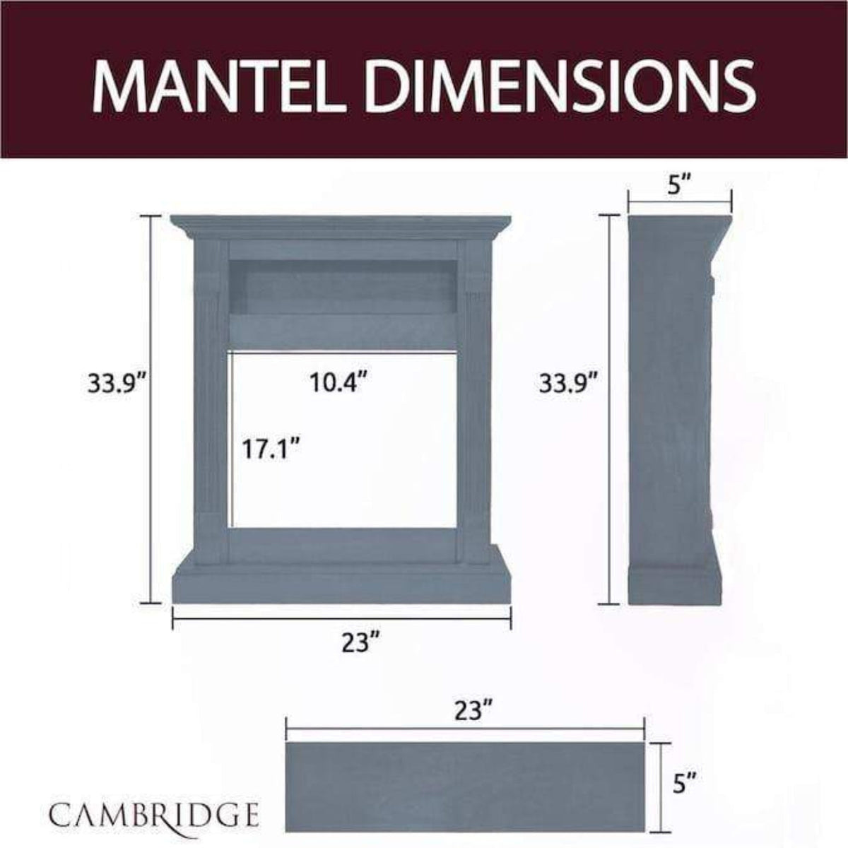 Cambridge Sienna 34 In. Electric Fireplace w/ Multi-Color LED Insert and Slate Blue Mantel - CAM3437-1SBLLED