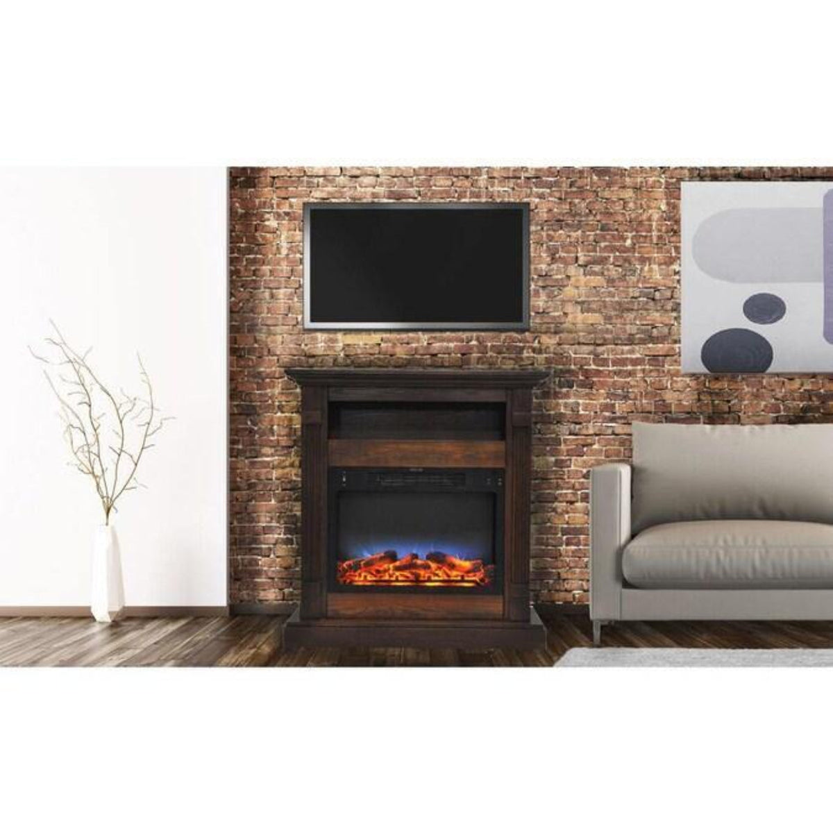 Cambridge Sienna 34 In. Electric Fireplace w/ Multi-Color LED Insert and Walnut Mantel - CAM3437-1WALLED