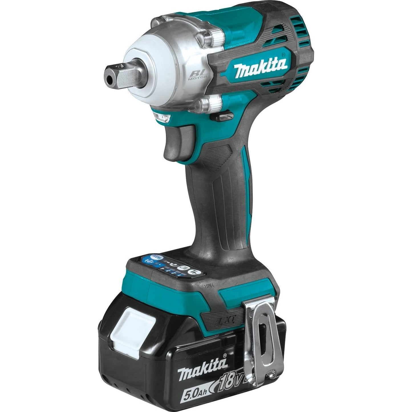 Makita 18V Lithium-Ion Brushless Cordless 4-Speed 1/2" Sq. Drive Impact Wrench Kit w/ Detent Anvil, var. spd., rev., L.E.D. Light, bag - XWT15T