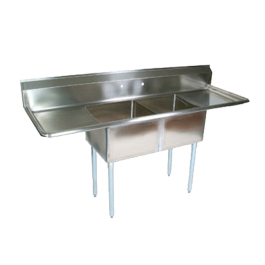 John Boos E2S8-1620-12T18 Two-Compartment E-Series Sink with 18" L&R Drainboards - JBE2S8162012T18