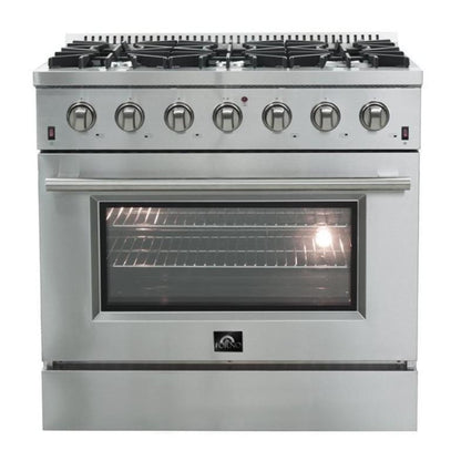 Forno 4-Piece Appliance Package - 36-Inch Gas Range, 60-Inch Pro-Style Refrigerator, 24-Inch Microwave Drawer, & 3-Rack Dishwasher in Stainless Stee - AP4-60S-6244-36-MWDl