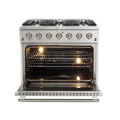 Forno 4-Piece Appliance Package - 36-Inch Gas Range, 60-Inch Pro-Style Refrigerator, 24-Inch Microwave Drawer, & 3-Rack Dishwasher in Stainless Stee - AP4-60S-6244-36-MWDl