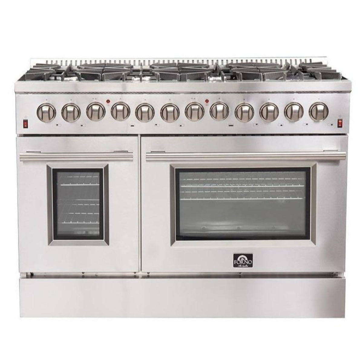 Forno 4-Piece Appliance Package - 48-Inch Dual Fuel Range, Refrigerator, 24-Inch Microwave Oven, & 3-Rack Dishwasher in Stainless Steel - AP4-6156-48-MWO