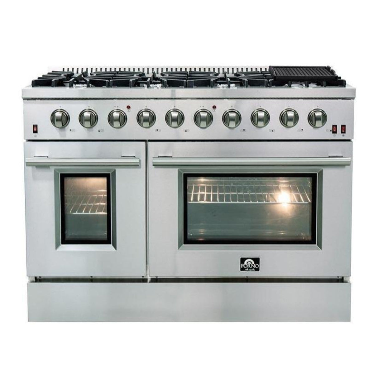 Forno 4-Piece Appliance Package - 48-Inch Gas Range, Refrigerator, 24-Inch Microwave Drawer, & 3-Rack Dishwasher in Stainless Steel