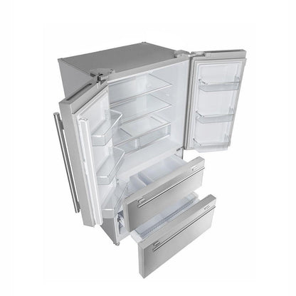 Forno 4-Piece Pro Appliance Package - 30-Inch Gas Range, French Door Refrigerator, Wall Mount Hood with Backsplash, and Dishwasher in Stainless Steel - AP4-6260-30