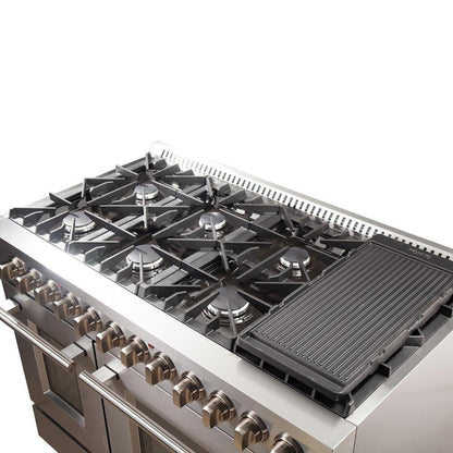 Forno 5-Piece Appliance Package - 48-Inch Dual Fuel Range, 60-Inch Pro-Style Refrigerator, Wall Mount Hood, 24-Inch Microwave Drawer, & 3-Rack Dishwasher in Stainless Steel - APD5-6156-48-H-MWD