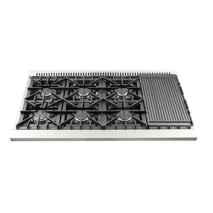 Forno 4-Piece Appliance Package - 48-Inch Gas Range, Refrigerator, Wall Mount Hood, & 3-Rack Dishwasher in Stainless Steel - APR4-6244-48-H