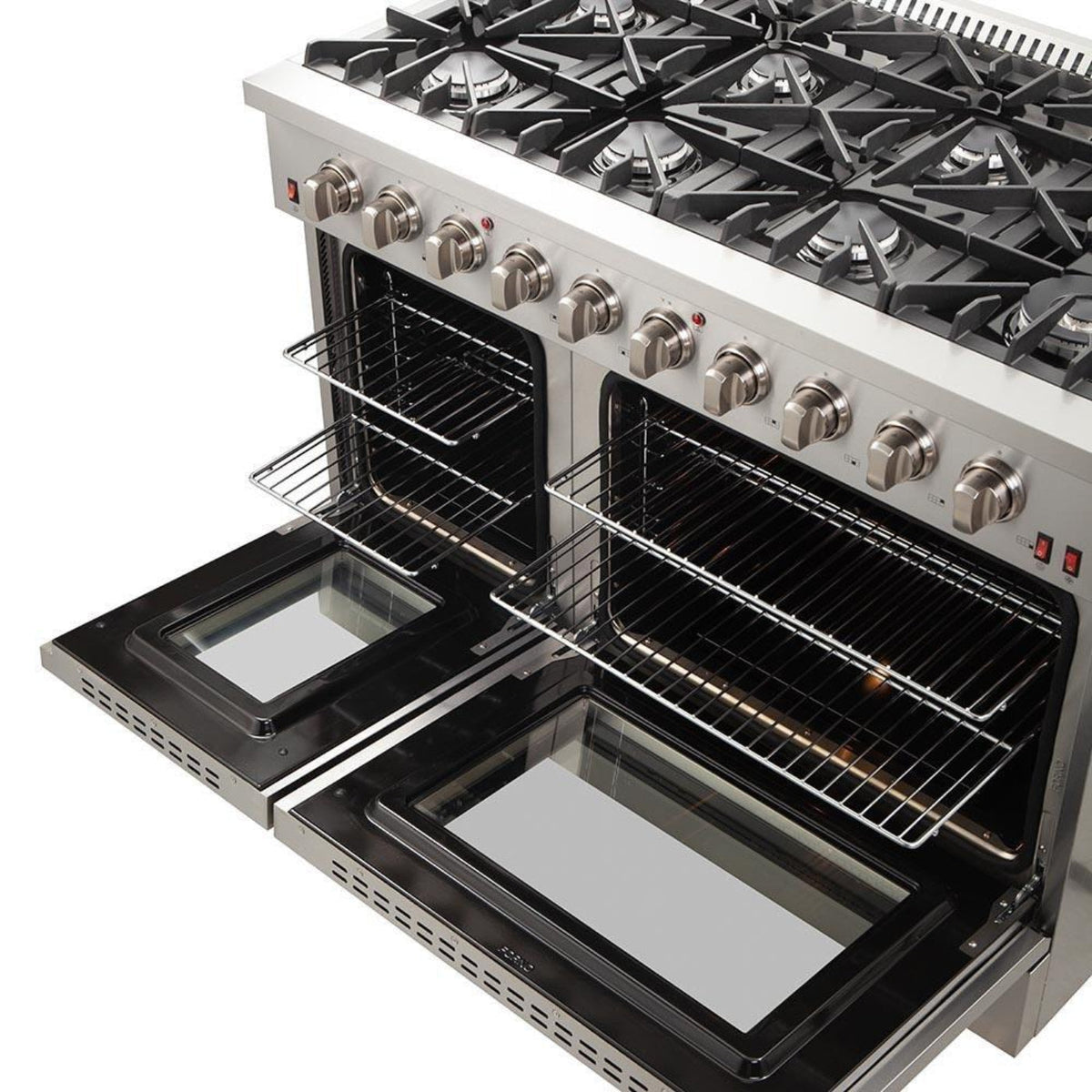 Forno 4-Piece Appliance Package - 48-Inch Gas Range, Refrigerator, Wall Mount Hood, & 3-Rack Dishwasher in Stainless Steel - APR4-6244-48-H