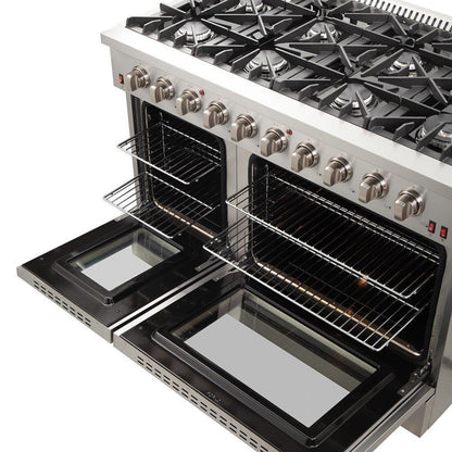 Forno 5-Piece Appliance Package - 48-Inch Gas Range, 60-Inch Pro-Style Refrigerator, Wall Mount Hood, 24-Inch Microwave Drawer, & 3-Rack Dishwasher in Stainless Steel - APD5-6244-48-H-MWD