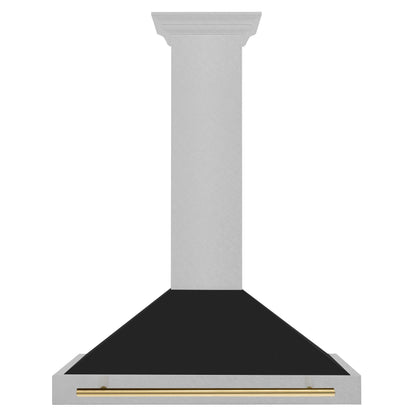 ZLINE KITCHEN AND BATH KB4SNZBLM36G ZLINE Autograph Edition 36 in. Convertible Satin in Stainless Steel Wall Mount Range Hood with Black Matte Shell and Polished Gold Handle (KB4SNZ-BLM36-G) - KB4SNZBLM36G