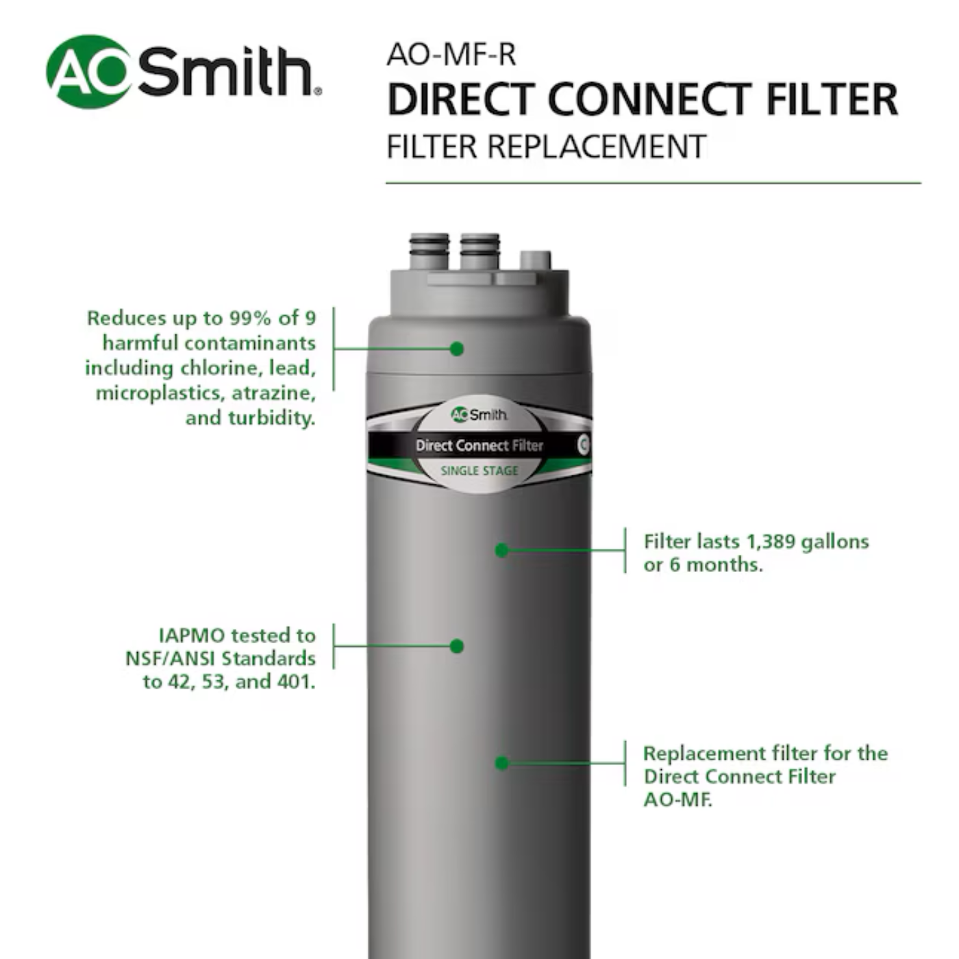 A.O. Smith Direct Connect Carbon Block Under Sink Replacement Filter - AO-MF-R