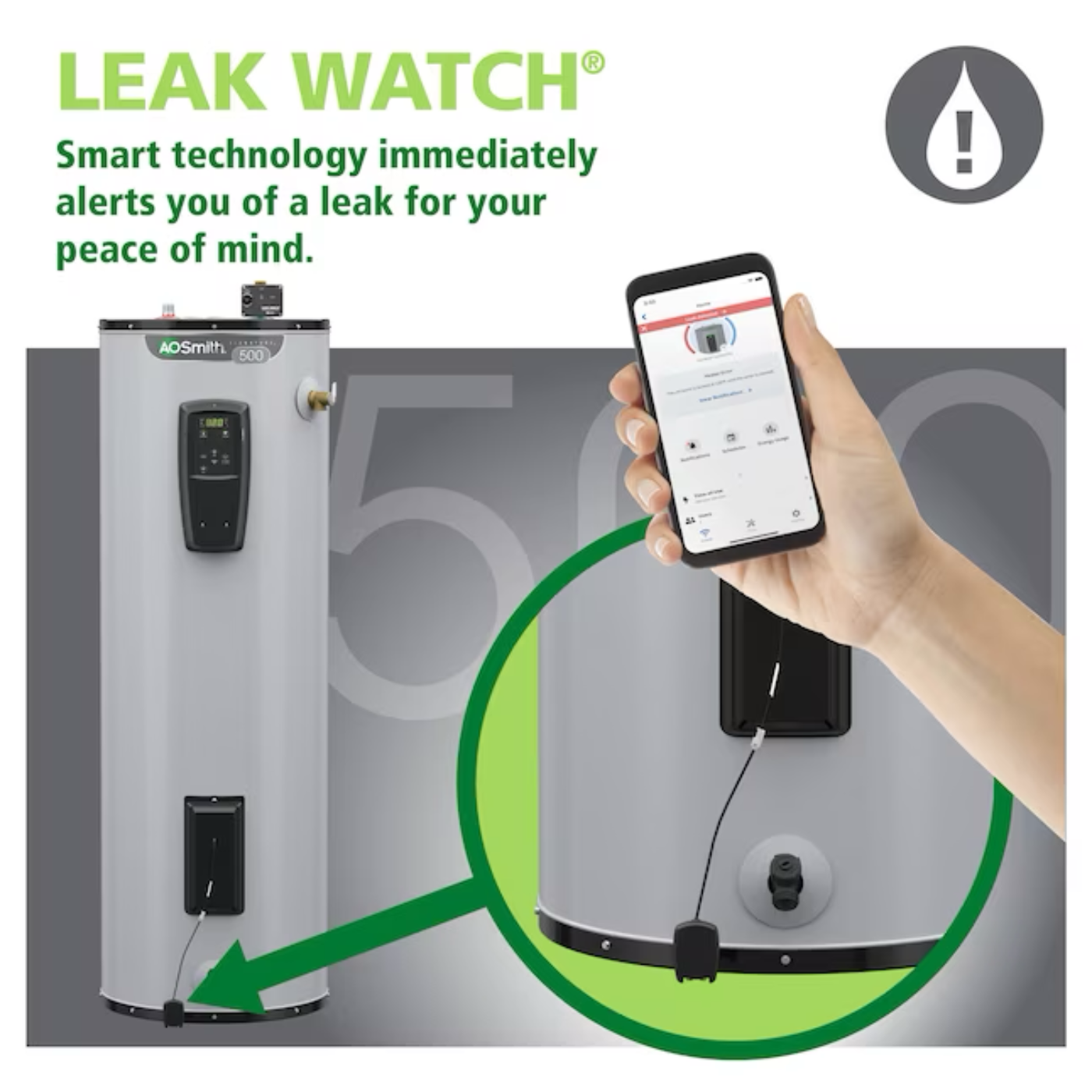 A.O. Smith Signature 500 50-Gallon Short5500-Watt Double Element Smart Electric Water Heater with Leak Detection & Automatic Shut-Off - Item #3806367 | Model #EE12-50R55DVF