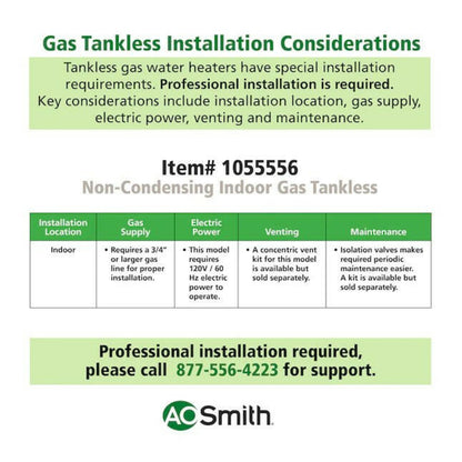 A.O. Smith Signature Series 8-GPM 190000-BTU Indoor Natural Gas/Liquid Propane Tankless Water Heater - Item #1055556 | Model #GT15-310C-I