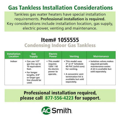 A.O. Smith Signature Series 6.6-GPM 160000-BTU Indoor Natural Gas Tankless Water Heater - GT15-240-NI