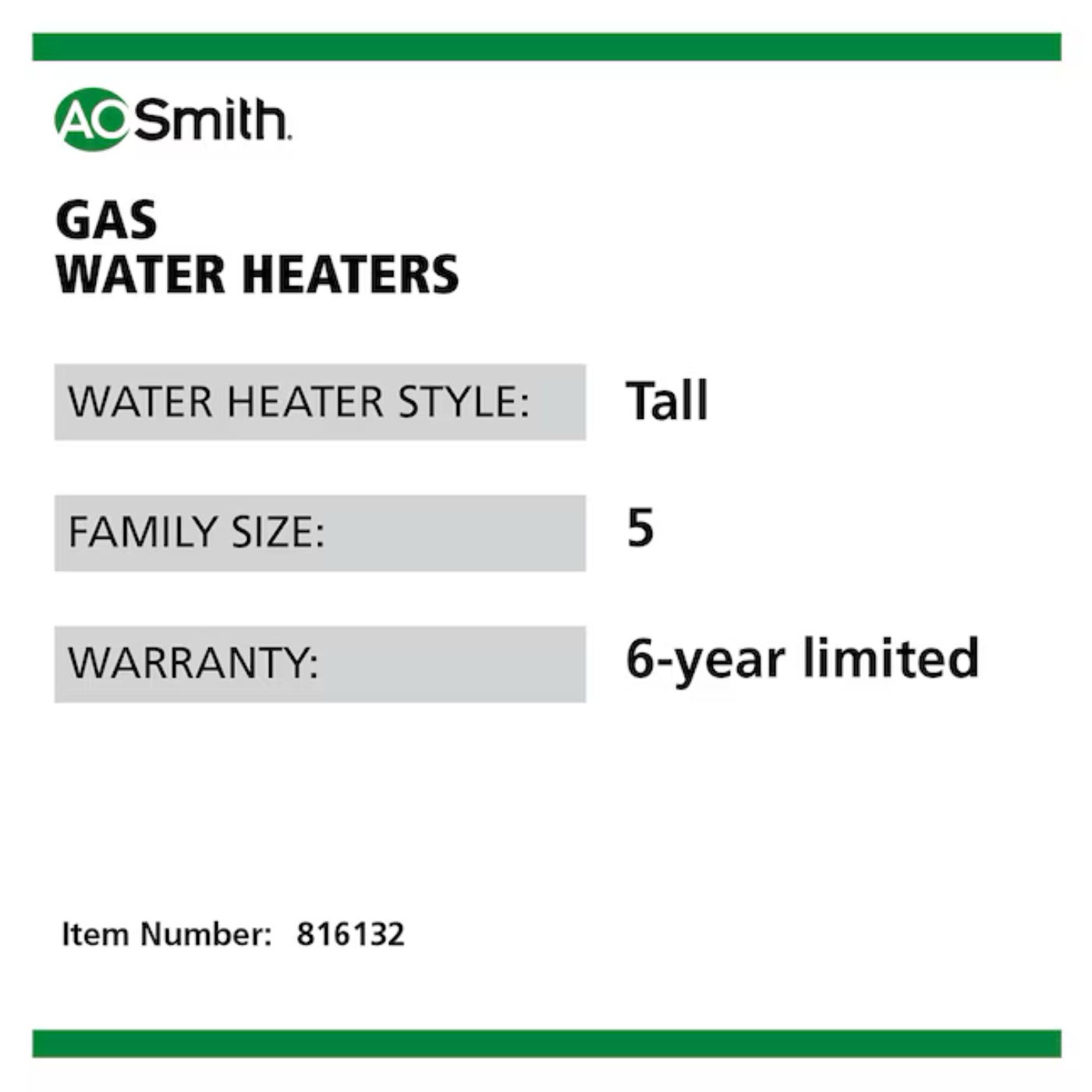 A.O. Smith Signature 100 50-Gallon Tall 6-year Warranty 40000-BTU Direct Vent Natural Gas Water Heater - G6-DVT5040NV
