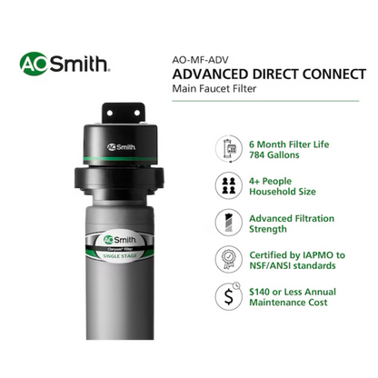 A.O. Smith Advanced Direct Connect Single-stage Carbon Block Under Sink Water Filtration System - Item # 12231962 | Model # AO-MF-ADV