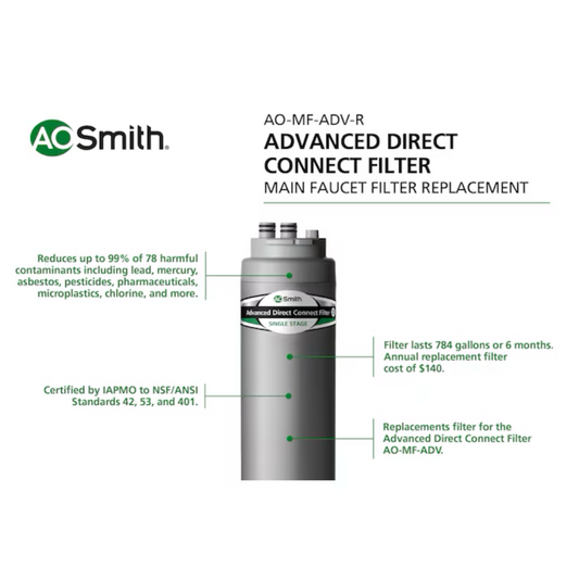 A.O. Smith Advanced Direct Connect Carbon Block Under Sink Replacement Filter -  AO-MF-ADV-R