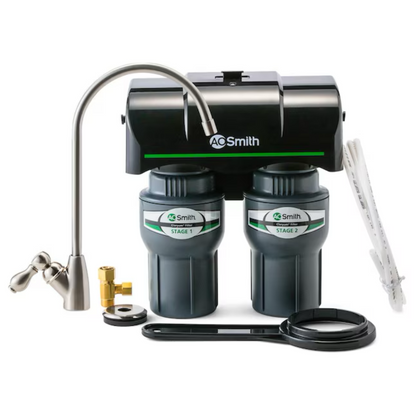 A.O. Smith 2-Stage Carbon Block Under Sink Water Filtration System with Brushed Nickel Faucet - AO-US-200