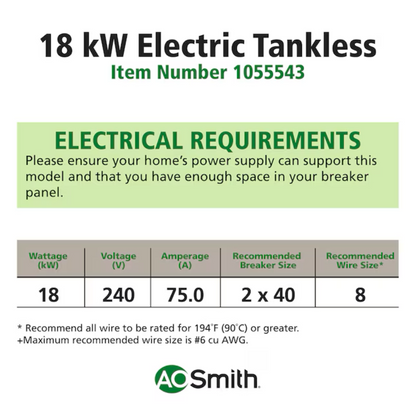 A.O. Smith Signature Series 240-Volt 18-KW 1.6-GPM Tankless Electric Water Heater - R2VR-180E