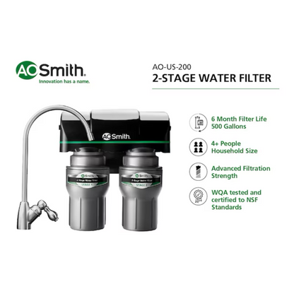 A.O. Smith 2-Stage Carbon Block Under Sink Water Filtration System with Brushed Nickel Faucet - AO-US-200