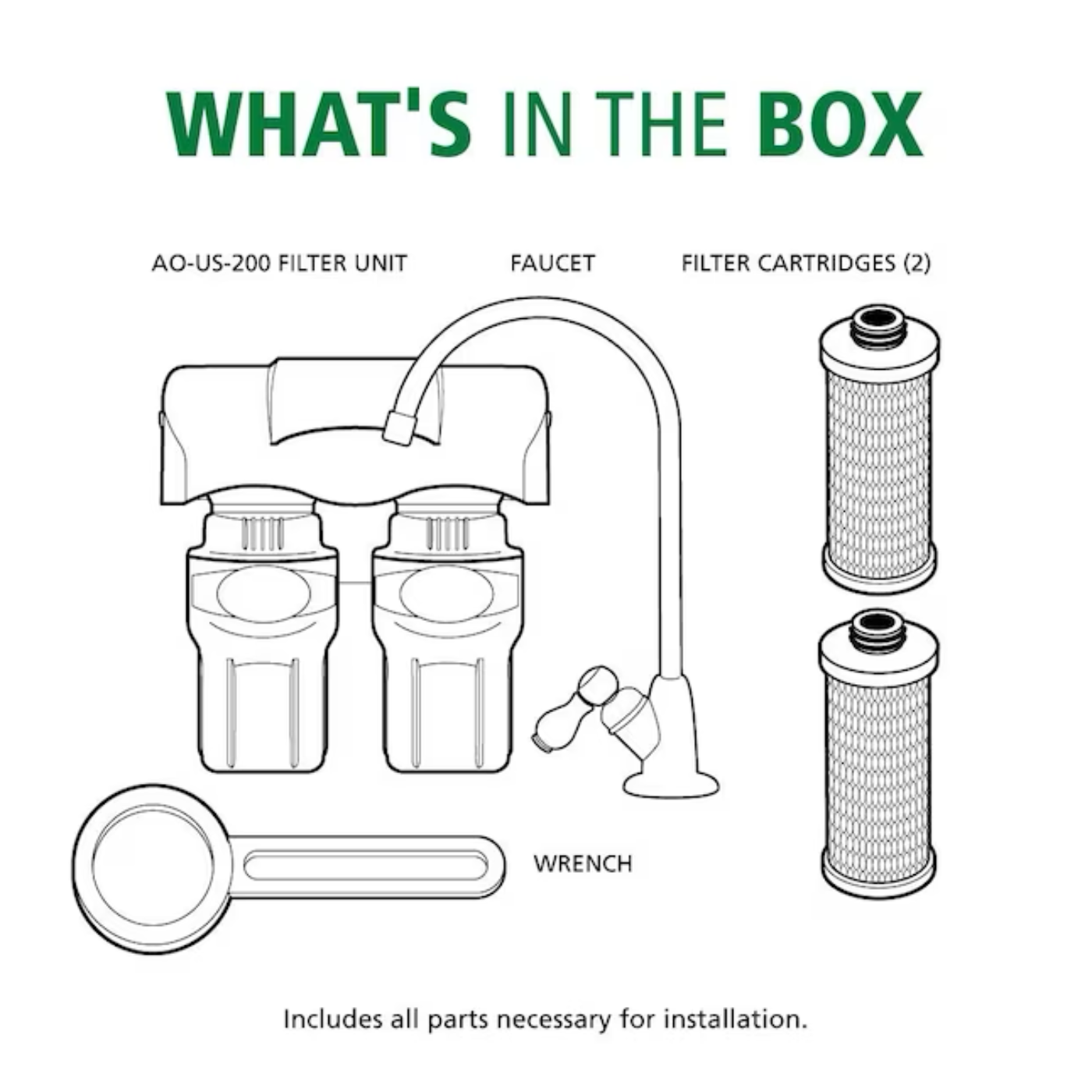 A.O. Smith 2-Stage Carbon Block Under Sink Water Filtration System with Brushed Nickel Faucet - AO-US-200