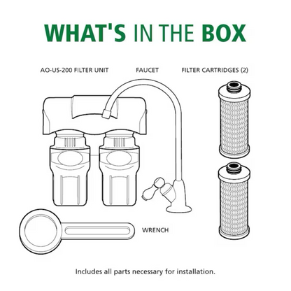 A.O. Smith 2-Stage Carbon Block Under Sink Water Filtration System with Brushed Nickel Faucet - AO-US-200