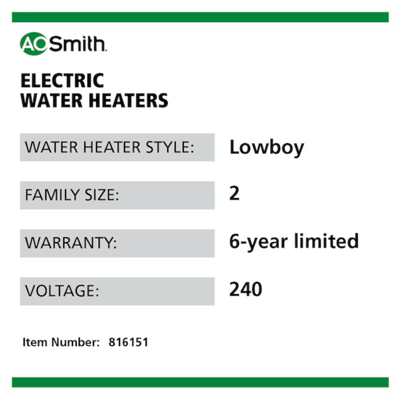 A.O. Smith  Signature 100 28-Gallon Lowboy 6-year Limited Warranty 4500-Watt Double Element Electric Water Heater - E6-30L45DVB