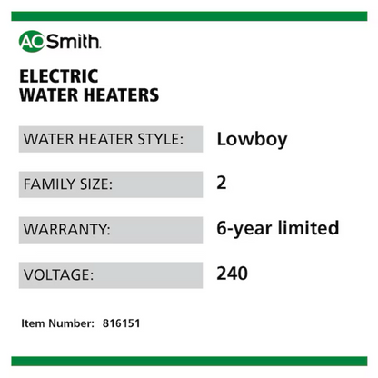 A.O. Smith  Signature 100 28-Gallon Lowboy 6-year Limited Warranty 4500-Watt Double Element Electric Water Heater - E6-30L45DVB